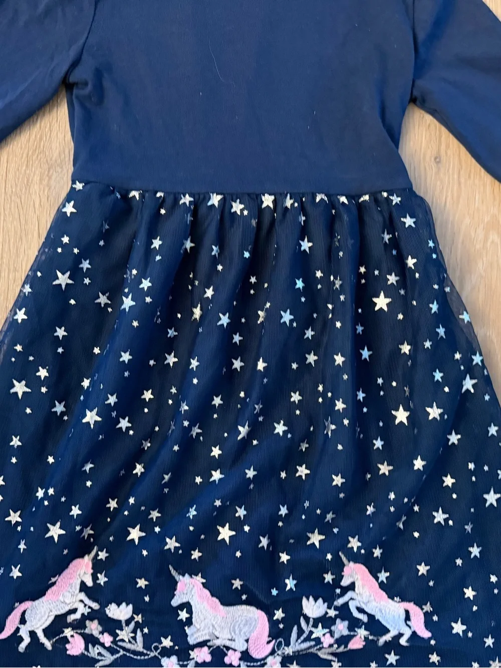Wonder Nation Girl's Size 6/6X Navy Dress With Star Pattern & Pink Unicorns